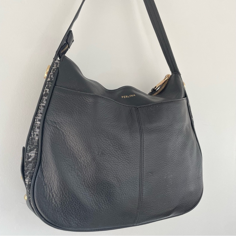 Perlina Black Pebbled Leather Hobo